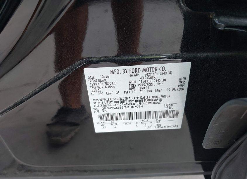 Photo 9 of 2016 Ford Edge SEL (VIN 2FMPK3J88GBC67034)