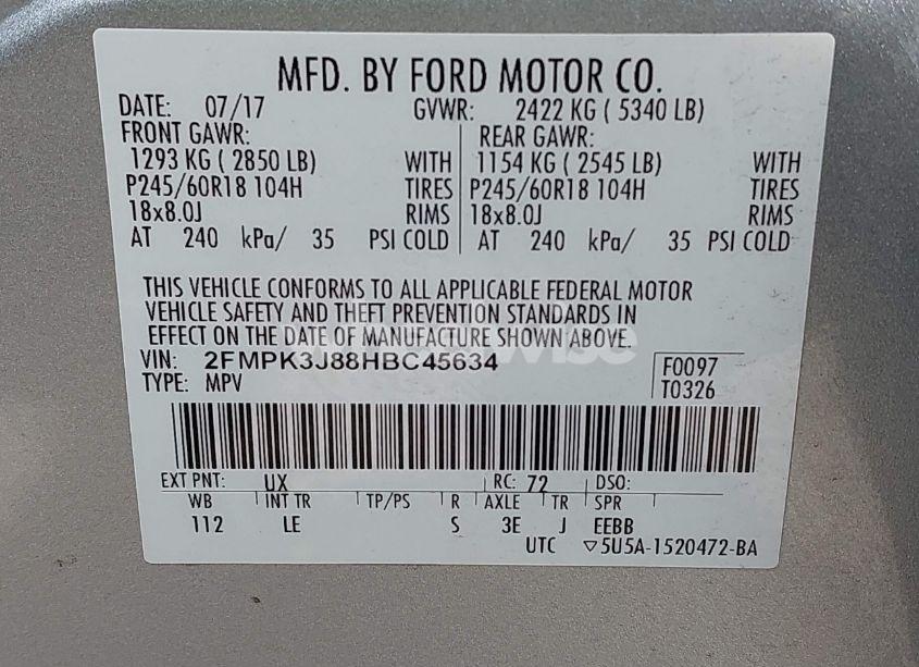 Photo 9 of 2017 Ford Edge SEL (VIN 2FMPK3J88HBC45634)