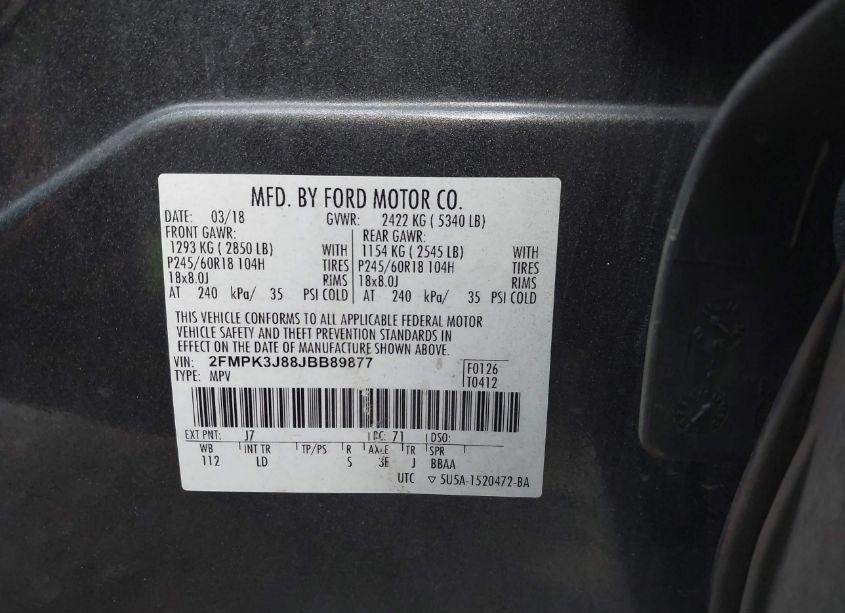 Photo 9 of 2018 Ford Edge SEL (VIN 2FMPK3J88JBB89877)