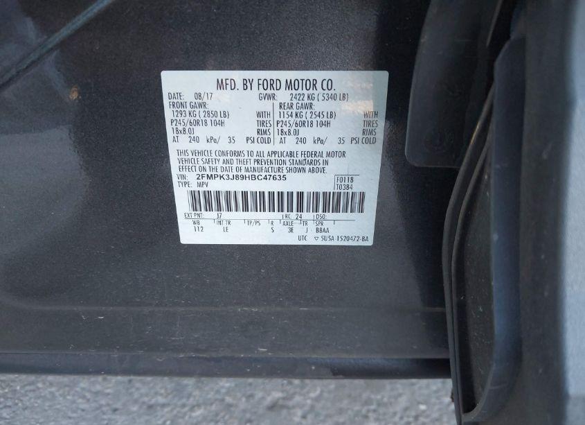 Photo 9 of 2017 Ford Edge SEL (VIN 2FMPK3J89HBC47635)