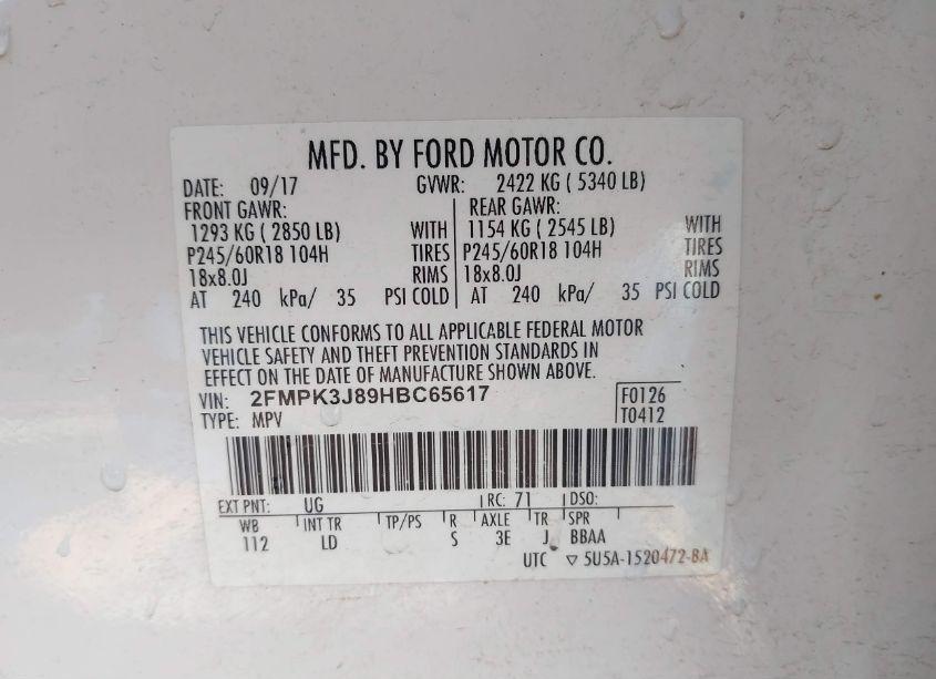 Photo 9 of 2017 Ford Edge SEL (VIN 2FMPK3J89HBC65617)