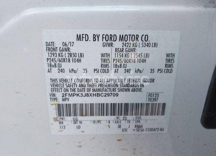 Photo 9 of 2017 Ford Edge SEL (VIN 2FMPK3J8XHBC29709)