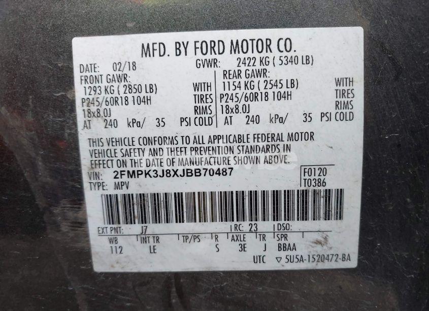 Photo 9 of 2018 Ford Edge SEL (VIN 2FMPK3J8XJBB70487)