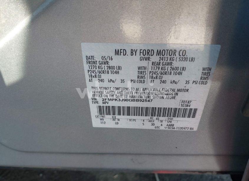 Photo 9 of 2016 Ford Edge SEL (VIN 2FMPK3J90GBB92547)