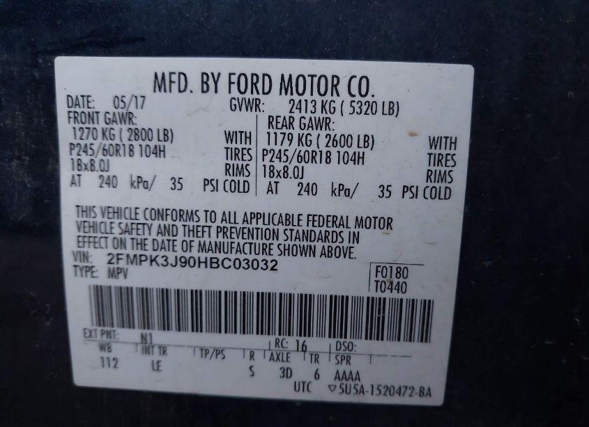 Photo 9 of 2017 Ford Edge SEL (VIN 2FMPK3J90HBC03032)