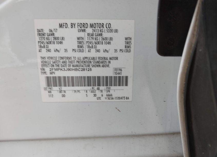 Photo 9 of 2017 Ford Edge SEL (VIN 2FMPK3J90HBC28125)