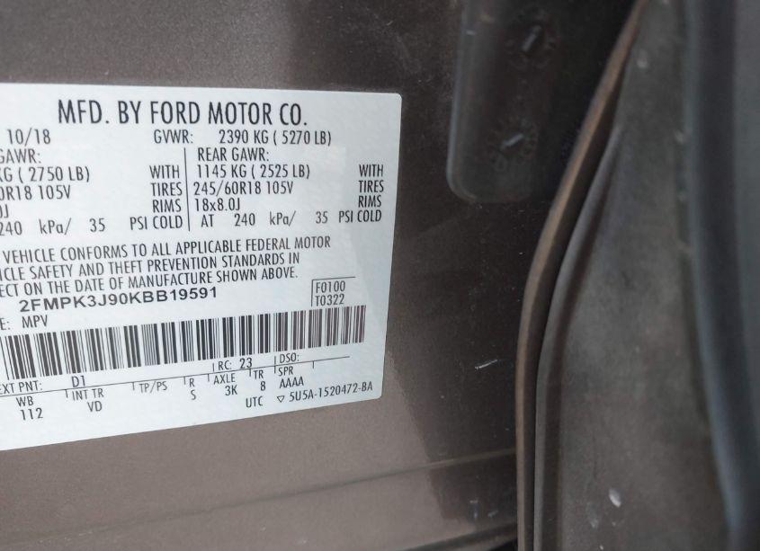 Photo 9 of 2019 Ford Edge SEL (VIN 2FMPK3J90KBB19591)