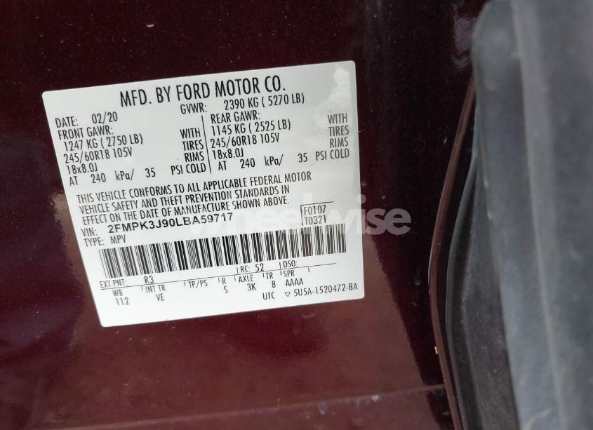 Photo 9 of 2020 Ford Edge SEL (VIN 2FMPK3J90LBA59717)