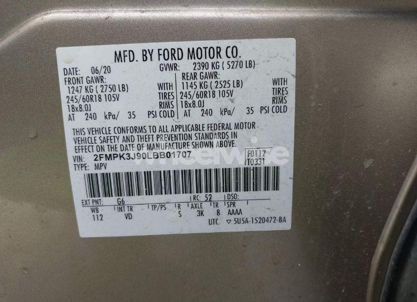 Photo 9 of 2020 Ford Edge SEL (VIN 2FMPK3J90LBB01707)