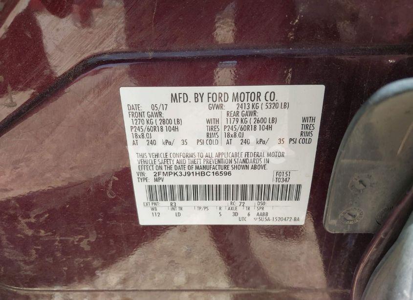 Photo 9 of 2017 Ford Edge SEL (VIN 2FMPK3J91HBC16596)