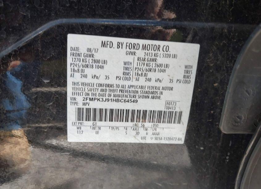 Photo 9 of 2017 Ford Edge SEL (VIN 2FMPK3J91HBC64549)