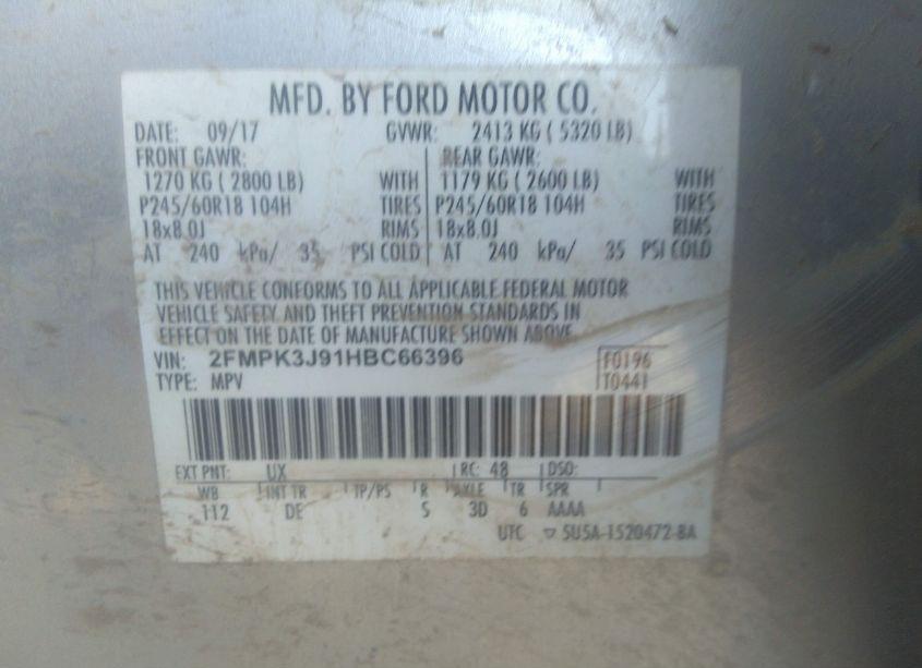 Photo 9 of 2017 Ford Edge SEL (VIN 2FMPK3J91HBC66396)