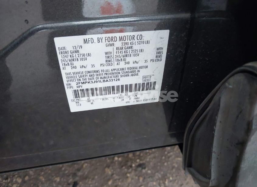 Photo 9 of 2020 Ford Edge SEL (VIN 2FMPK3J91LBA33126)