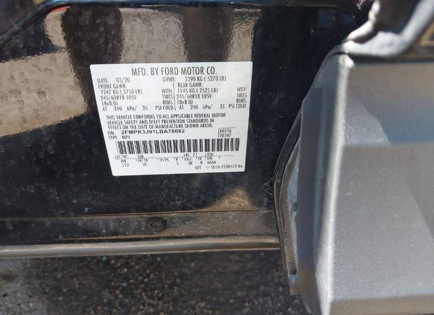 Photo 9 of 2020 Ford Edge SEL (VIN 2FMPK3J91LBA78082)