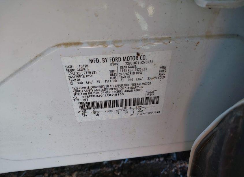 Photo 9 of 2020 Ford Edge SEL (VIN 2FMPK3J91LBB18130)