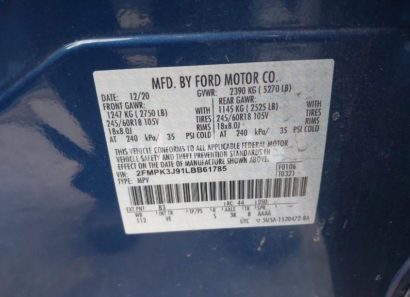 Photo 9 of 2020 Ford Edge SEL (VIN 2FMPK3J91LBB61785)