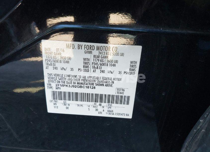 Photo 9 of 2016 Ford Edge SEL (VIN 2FMPK3J92GBC18128)