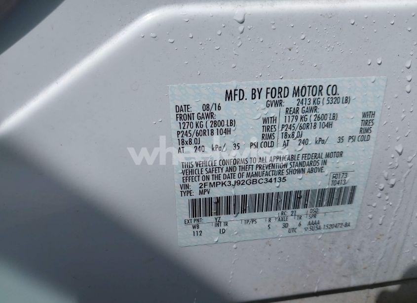 Photo 9 of 2016 Ford Edge SEL (VIN 2FMPK3J92GBC34135)