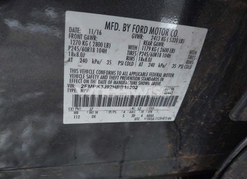 Photo 9 of 2017 Ford Edge SEL (VIN 2FMPK3J92HBB16202)