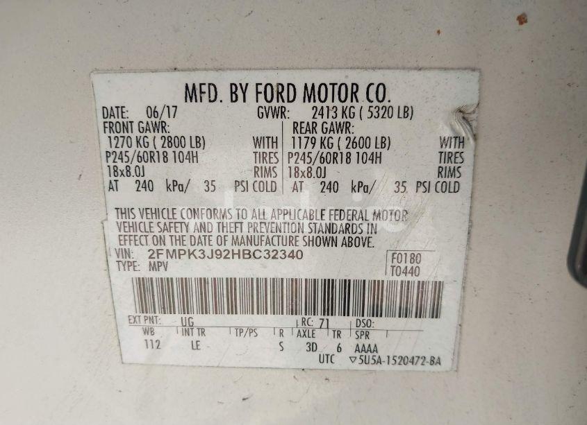 Photo 9 of 2017 Ford Edge SEL (VIN 2FMPK3J92HBC32340)