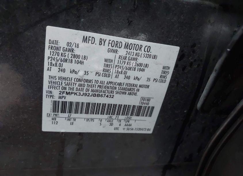 Photo 9 of 2018 Ford Edge SEL (VIN 2FMPK3J92JBB67432)