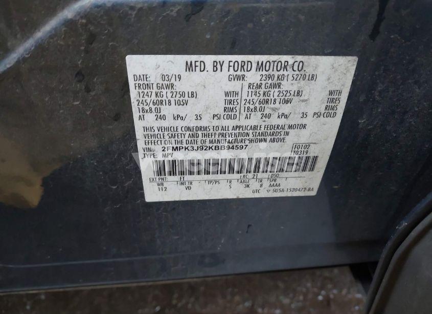 Photo 9 of 2019 Ford Edge SEL (VIN 2FMPK3J92KBB94597)