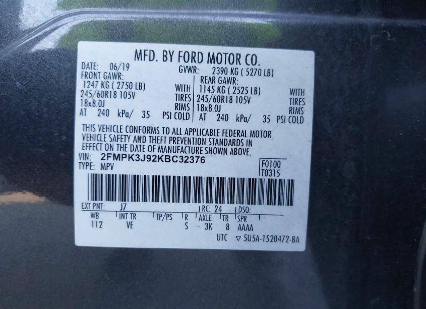 Photo 9 of 2019 Ford Edge SEL (VIN 2FMPK3J92KBC32376)