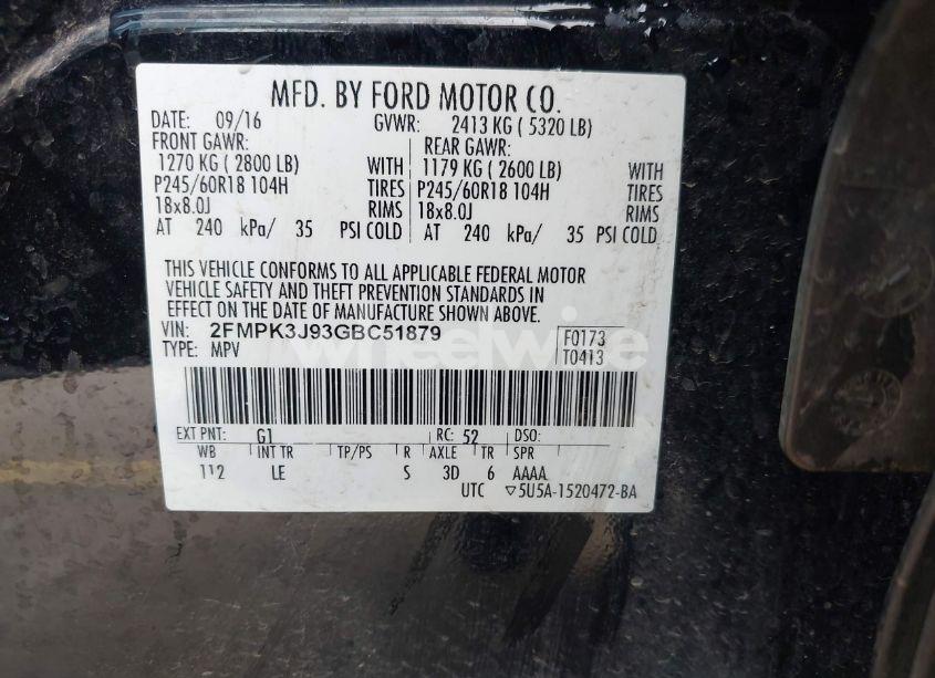 Photo 9 of 2016 Ford Edge SEL (VIN 2FMPK3J93GBC51879)