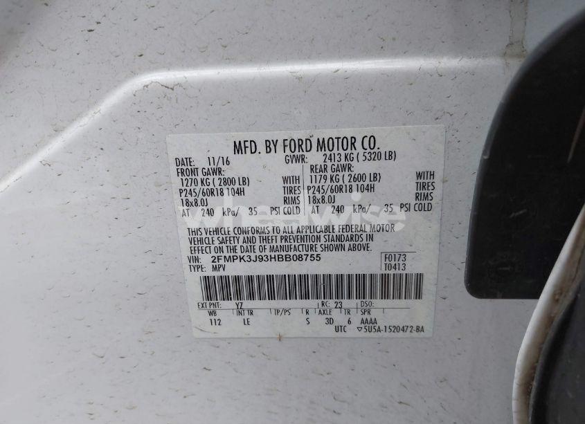 Photo 9 of 2017 Ford Edge SEL (VIN 2FMPK3J93HBB08755)