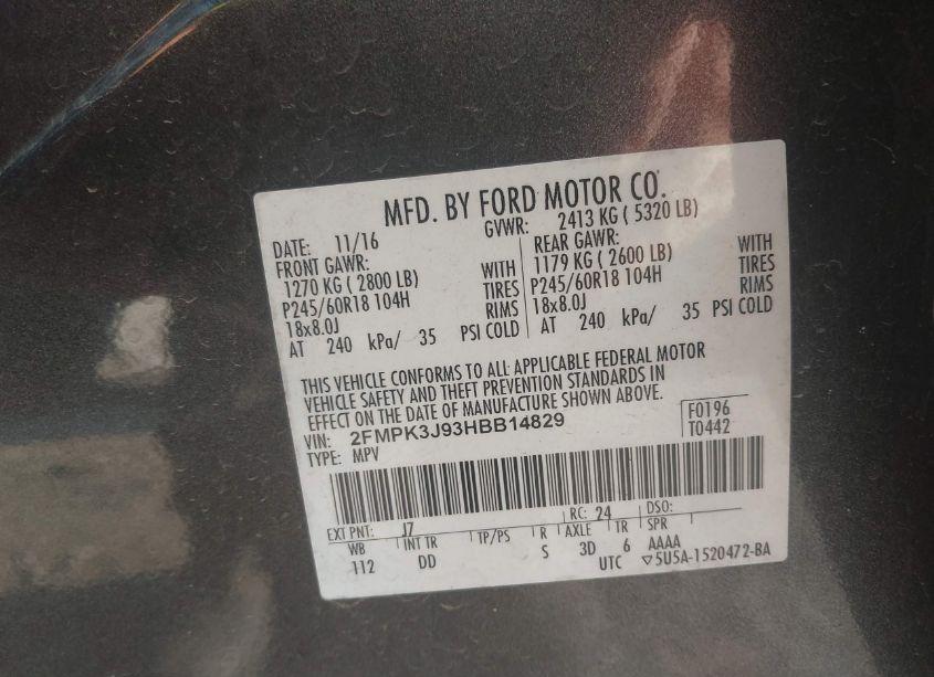 Photo 9 of 2017 Ford Edge SEL (VIN 2FMPK3J93HBB14829)