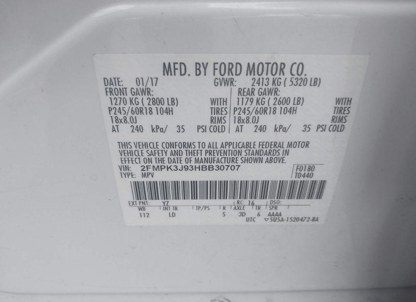 Photo 9 of 2017 Ford Edge SEL (VIN 2FMPK3J93HBB30707)