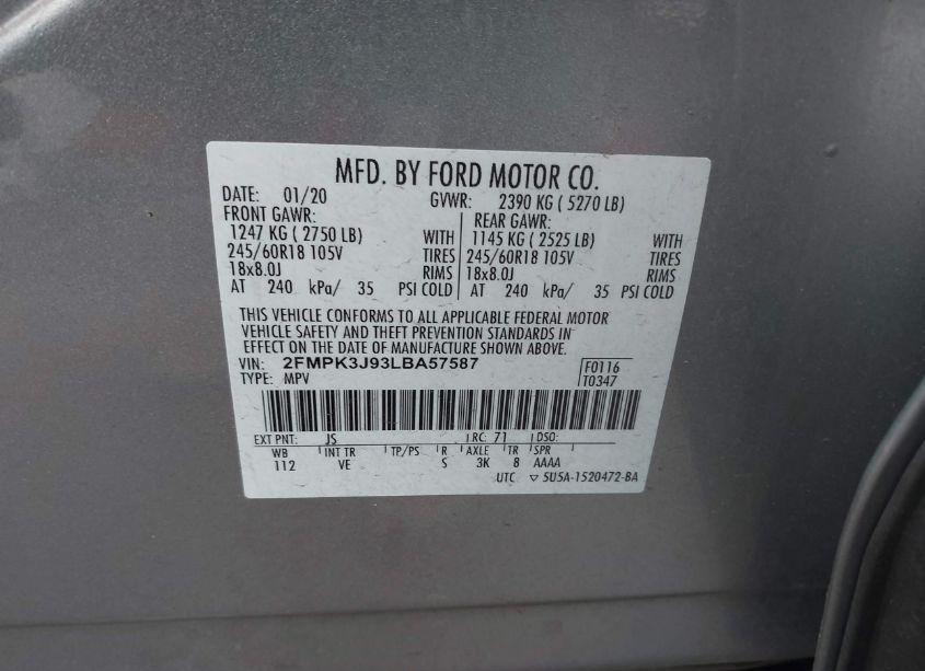 Photo 9 of 2020 Ford Edge SEL (VIN 2FMPK3J93LBA57587)