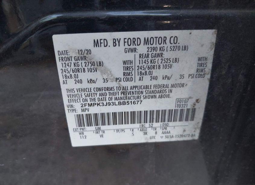 Photo 9 of 2020 Ford Edge SEL (VIN 2FMPK3J93LBB51677)