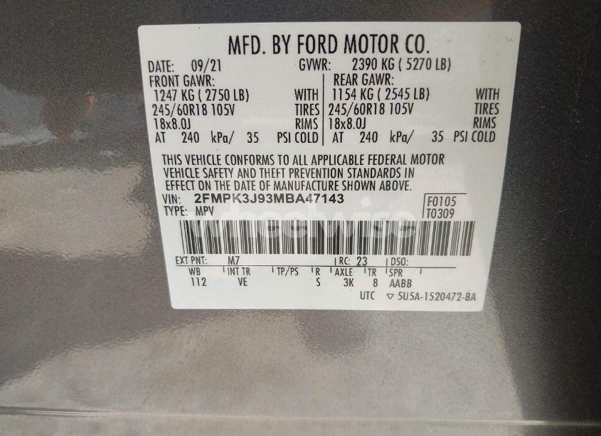 Photo 9 of 2021 Ford Edge SEL (VIN 2FMPK3J93MBA47143)