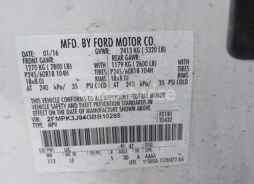 Photo 9 of 2016 Ford Edge SEL (VIN 2FMPK3J94GBB10285)