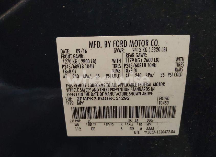 Photo 9 of 2016 Ford Edge SEL (VIN 2FMPK3J94GBC51292)