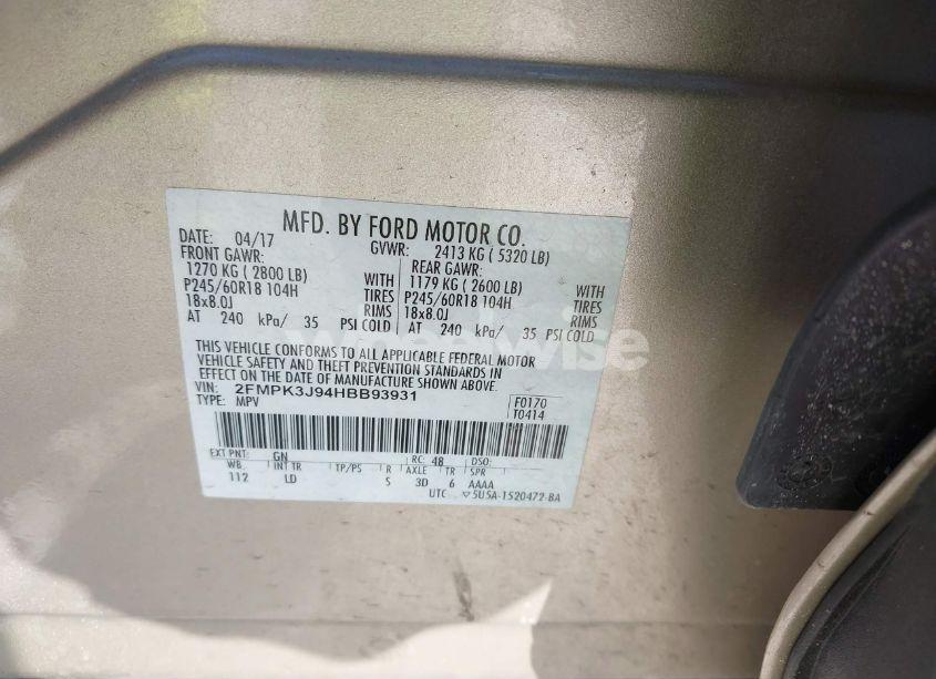 Photo 9 of 2017 Ford Edge SEL (VIN 2FMPK3J94HBB93931)