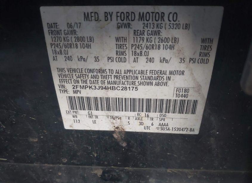 Photo 9 of 2017 Ford Edge SEL (VIN 2FMPK3J94HBC28175)