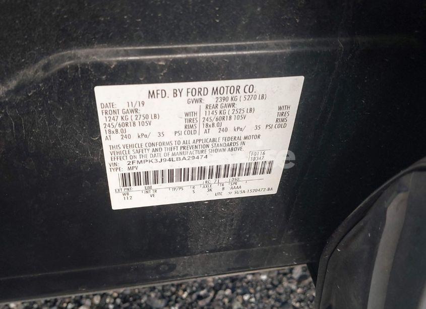 Photo 9 of 2020 Ford Edge SEL (VIN 2FMPK3J94LBA29474)