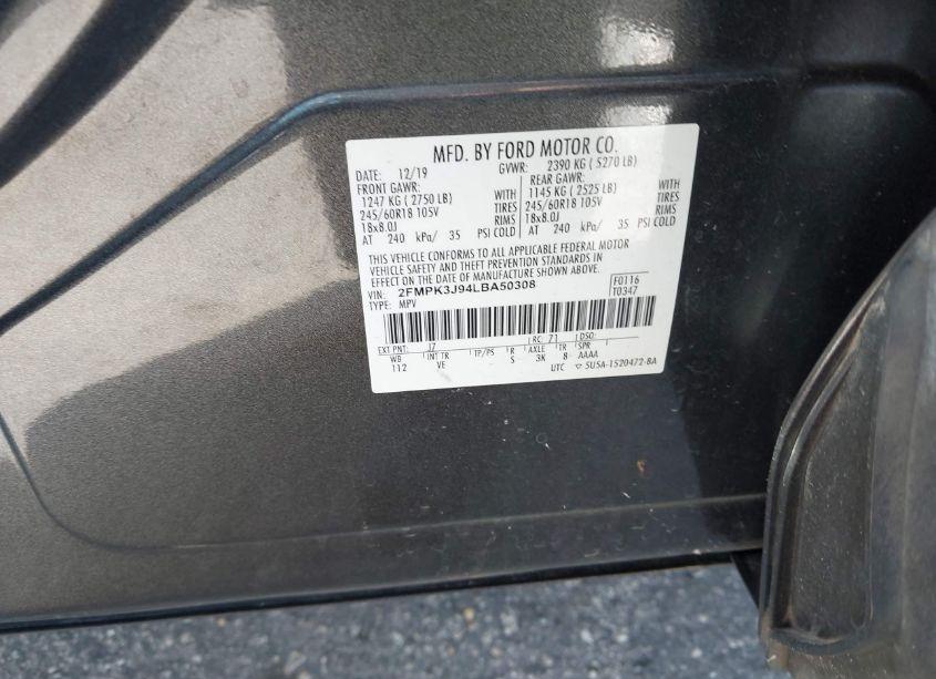 Photo 9 of 2020 Ford Edge SEL (VIN 2FMPK3J94LBA50308)