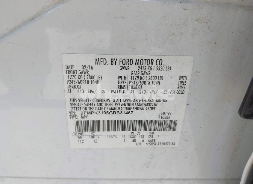 Photo 9 of 2016 Ford Edge SEL (VIN 2FMPK3J95GBB31467)