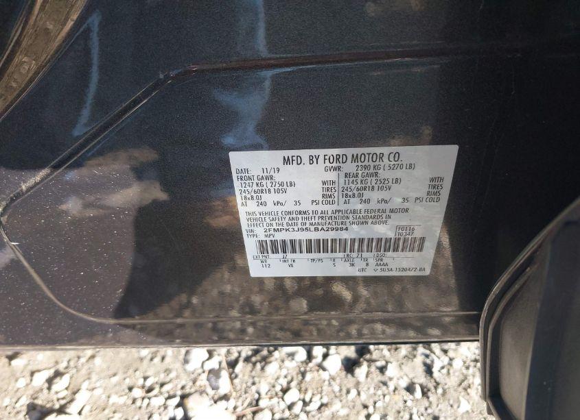 Photo 9 of 2020 Ford Edge SEL (VIN 2FMPK3J95LBA29984)