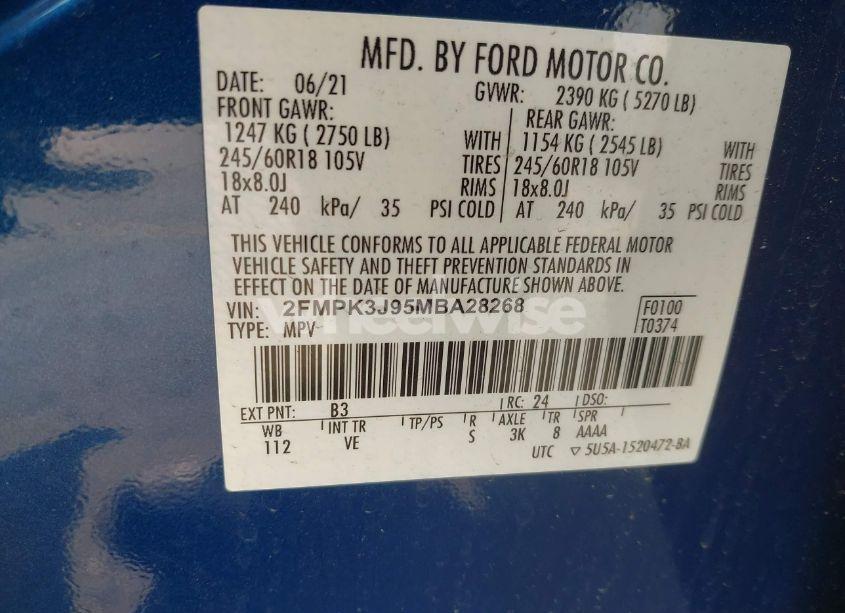 Photo 9 of 2021 Ford Edge SEL (VIN 2FMPK3J95MBA28268)