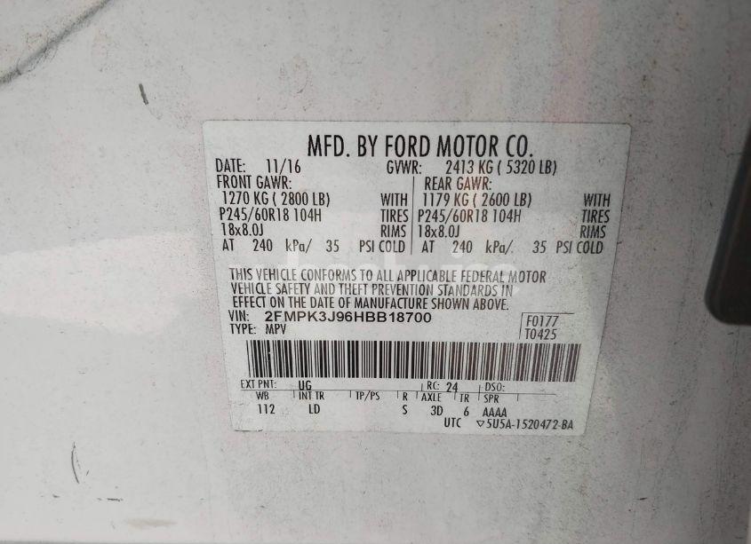 Photo 9 of 2017 Ford Edge SEL (VIN 2FMPK3J96HBB18700)