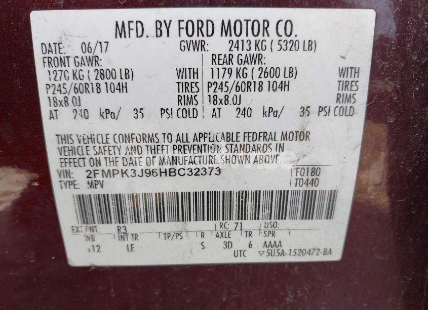 Photo 9 of 2017 Ford Edge SEL (VIN 2FMPK3J96HBC32373)