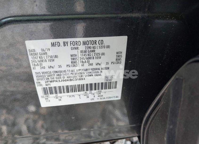 Photo 9 of 2019 Ford Edge SEL (VIN 2FMPK3J96KBC31893)