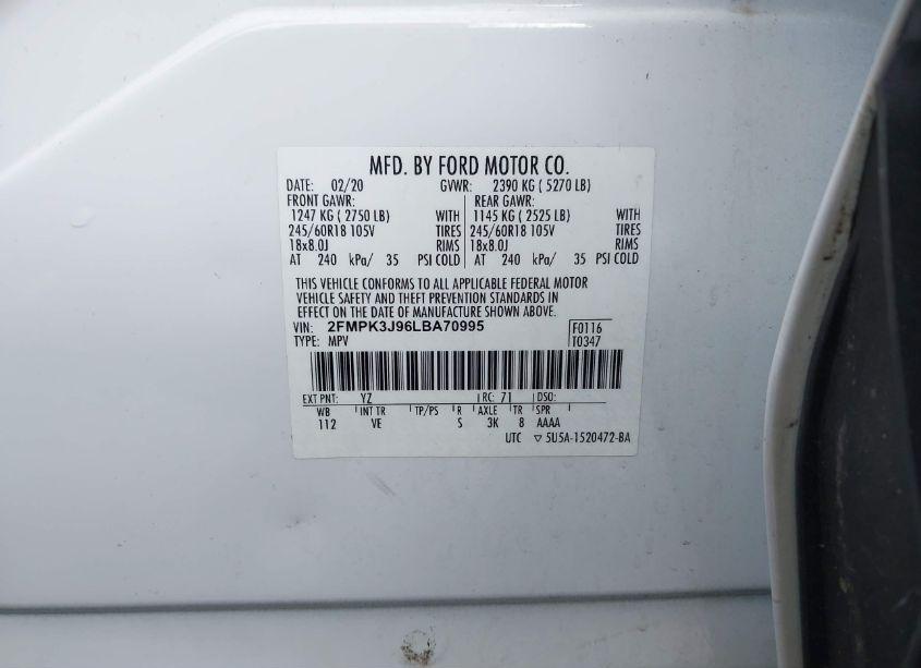 Photo 9 of 2020 Ford Edge SEL (VIN 2FMPK3J96LBA70995)