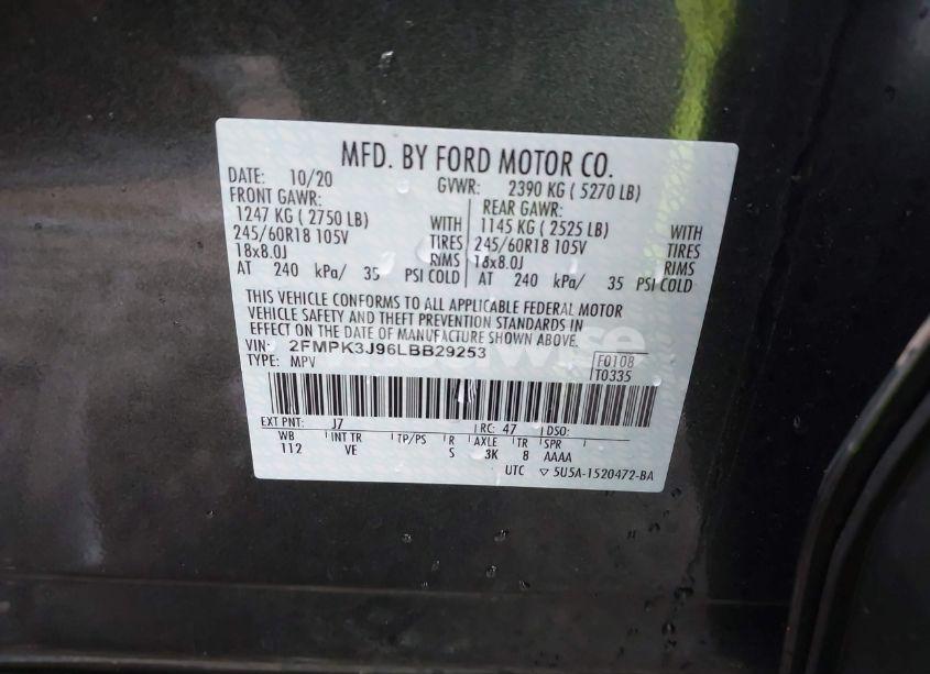 Photo 9 of 2020 Ford Edge SEL (VIN 2FMPK3J96LBB29253)