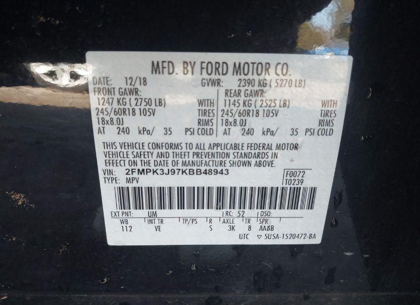 Photo 9 of 2019 Ford Edge SEL (VIN 2FMPK3J97KBB48943)