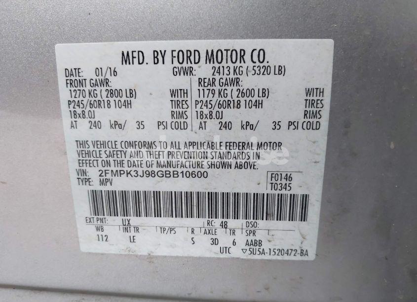 Photo 9 of 2016 Ford Edge SEL (VIN 2FMPK3J98GBB10600)